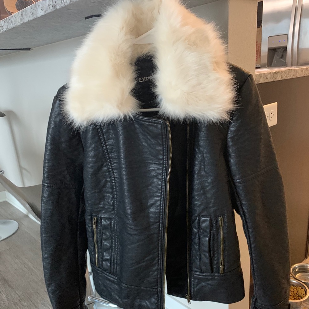 Faux Black Leather Bomber Jacket